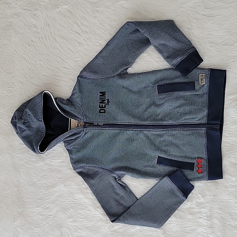Denim Dept Navy Full Zip Up Hoodie Applique Details Boys Size Age 12/13 NWOT